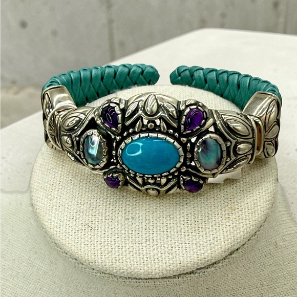 Carolyn Pollack Relios Turquoise Multi Stone Sterling Leather Cuff NWT 6 3/4” - Picture 8 of 17